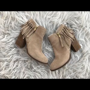 Fringe heeled booties